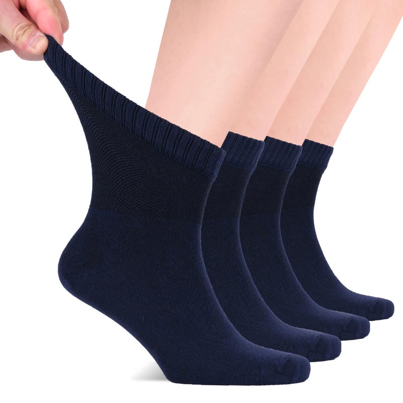 Hugh Ugoli Diabetic Socks for Men Loose Ankle Socks Rayon ExtraWide Thin Seamless Toe and NonBinding Top 4 Pairs Navy Blue Shoe Size 811